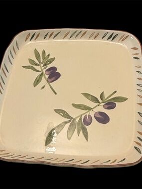 NEW/vintage Clay Platter features Olives 13" x 13"